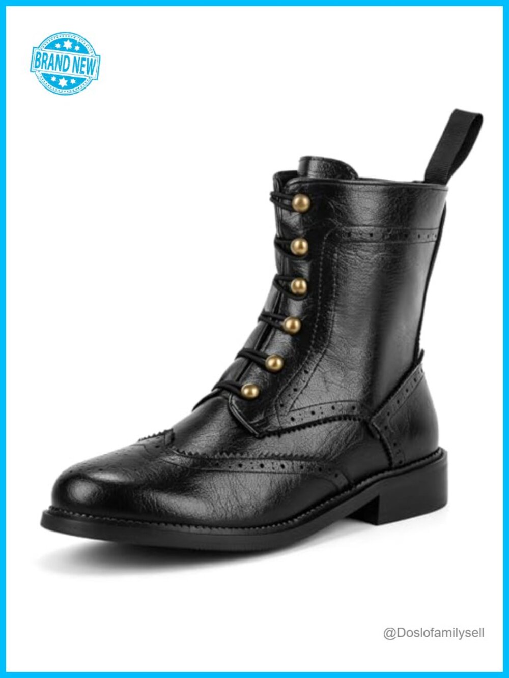 Wingtip Brogue Lace Up Ankle Boots Combat Bootie Block Heel